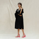 Black Handspun Cotton Bohemian Midi Dress