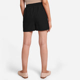 Black Handspun Cotton Elasticated Casual Shorts