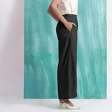 Black Handspun Cotton Elasticated Mid-Rise Wide Legged Pant