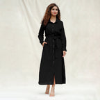 Black Handspun Cotton Pleated Button-Down Maxi Dress