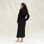 Black Handspun Cotton Pleated Button-Down Maxi Dress
