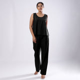 Black Handspun Yarn-Dyed Cotton V-Neck Top