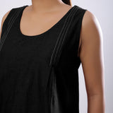 Black Handspun Yarn-Dyed Cotton V-Neck Top
