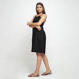 Black Knee Length 100% Cotton Criss-Cross Dress