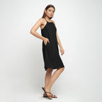 Black Knee Length 100% Cotton Criss-Cross Dress