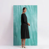 Black Mirror Work Embroidered Cotton Paneled Midi Dress