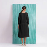 Black Mirror Work Embroidered Cotton Paneled Midi Dress