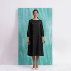 Black Mirror Work Embroidered Cotton Paneled Midi Dress