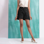 Black Mirror Work Handspun Cotton Mid-Rise Elasticated Shorts