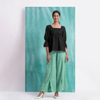 Black Mirror Work Handspun Cotton Poet Sleeves Yoked Top