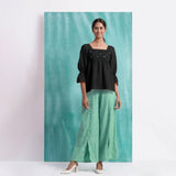 Black Mirror Work Handspun Cotton Poet Sleeves Yoked Top