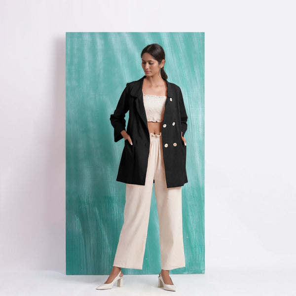Black Handspun Cotton Welt Pocket Coat
