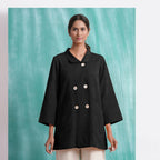 Black Handspun Cotton Welt Pocket Coat
