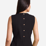 Back Detail of a Model wearing Black Patch Pocket Round Neck Dress