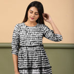 Black Shibori Tie-Dye Cotton Ankle Length Tier Bohemian Dress