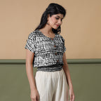 Black Shibori Tie-Dye Cotton Blouson Top
