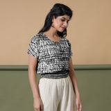 Black Shibori Tie-Dye Cotton Blouson Top