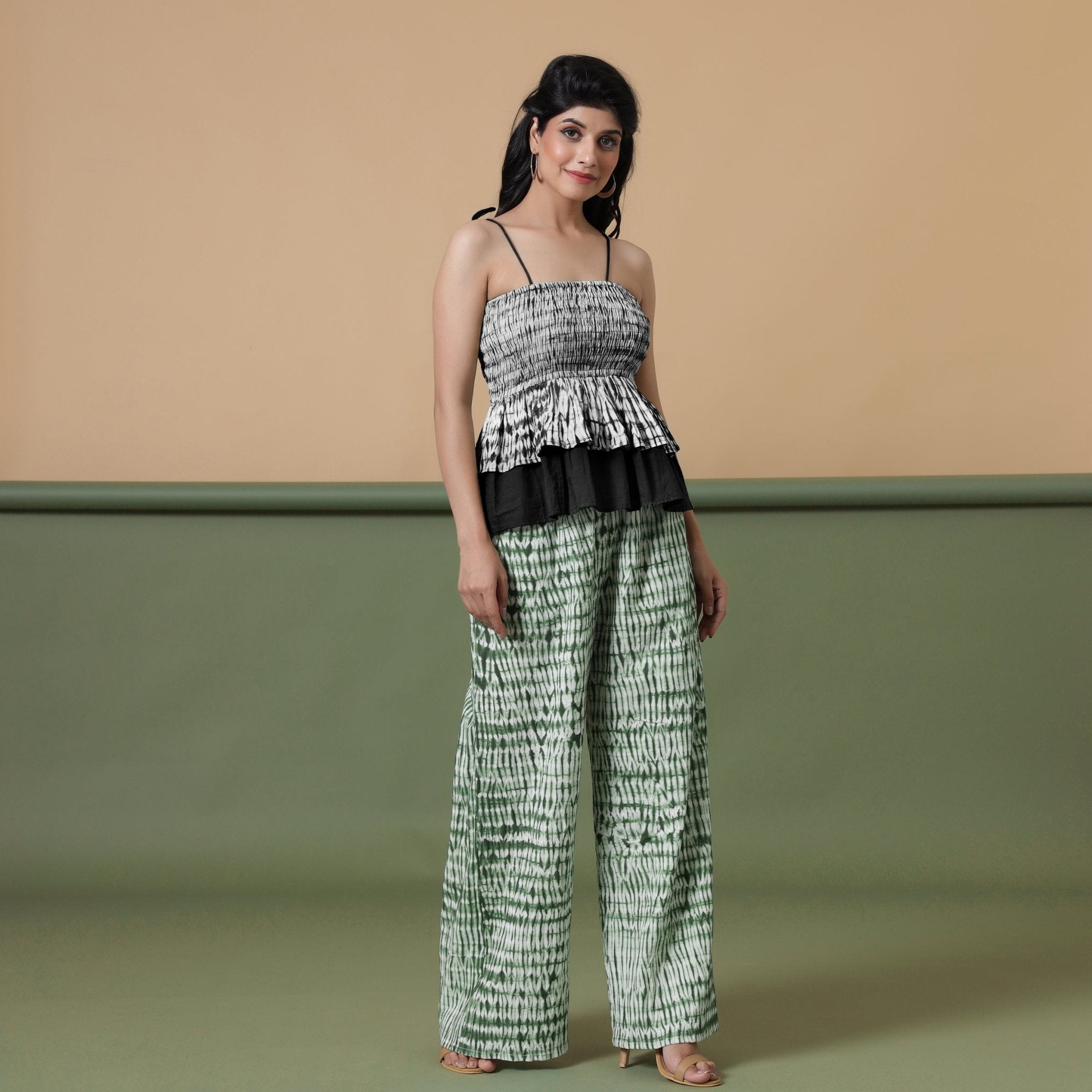 Black Shibori Tie-Dye Cotton Camisole Tier Top