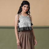 Black Shibori Tie-Dye Cotton Frilled Camisole Top