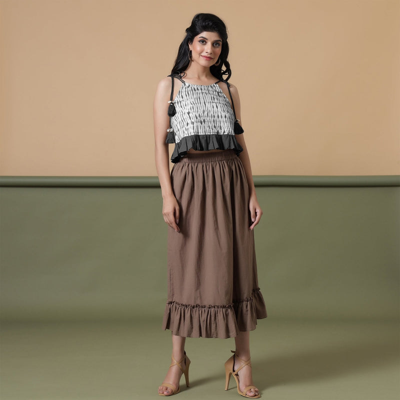 Black Shibori Tie-Dye Cotton Frilled Camisole Top