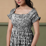 Black Shibori Tie-Dye Cotton Gathered Maxi Dress