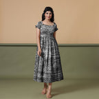 Black Shibori Tie-Dye Cotton Gathered Maxi Dress