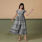 Black Shibori Tie-Dye Cotton Gathered Maxi Dress