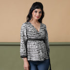 Black Shibori Tie-Dye Cotton Wrap Top
