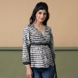 Black Shibori Tie-Dye Cotton Wrap Top