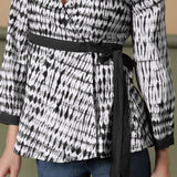Black Shibori Tie-Dye Cotton Wrap Top