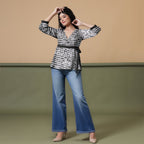 Black Shibori Tie-Dye Cotton Wrap Top