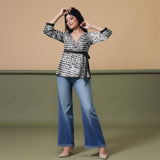 Black Shibori Tie-Dye Cotton Wrap Top