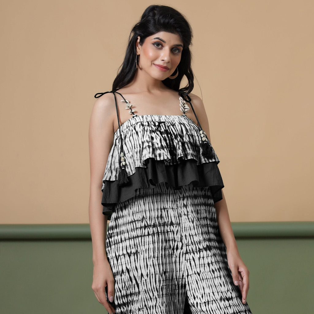 Black Tie-Dye Ankle Length Cotton Camisole Jumpsuit