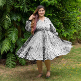 Black Tie-Dye Cotton Bohemian Knee Length Gathered Dress