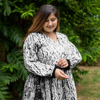 Black Tie-Dye Cotton Bohemian Knee Length Gathered Dress
