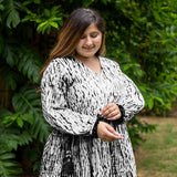 Black Tie-Dye Cotton Bohemian Knee Length Gathered Dress