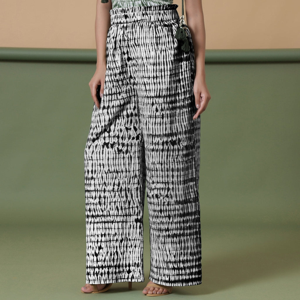 Black Tie-Dye Cotton High-Rise Elasticated Wide Legged Pant