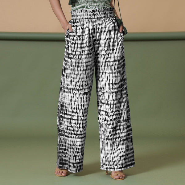 Black Tie-Dye Cotton High-Rise Elasticated Wide Legged Pant