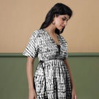 Black Tie-Dye Cotton Knee Length Fit and Flare Dress