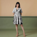 Black Tie-Dye Cotton Knee Length Fit and Flare Dress