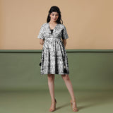 Black Tie-Dye Cotton Knee Length Fit and Flare Dress