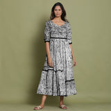 Black Tie-Dye Cotton Sweetheart Neck Asymmetrical Maxi Dress