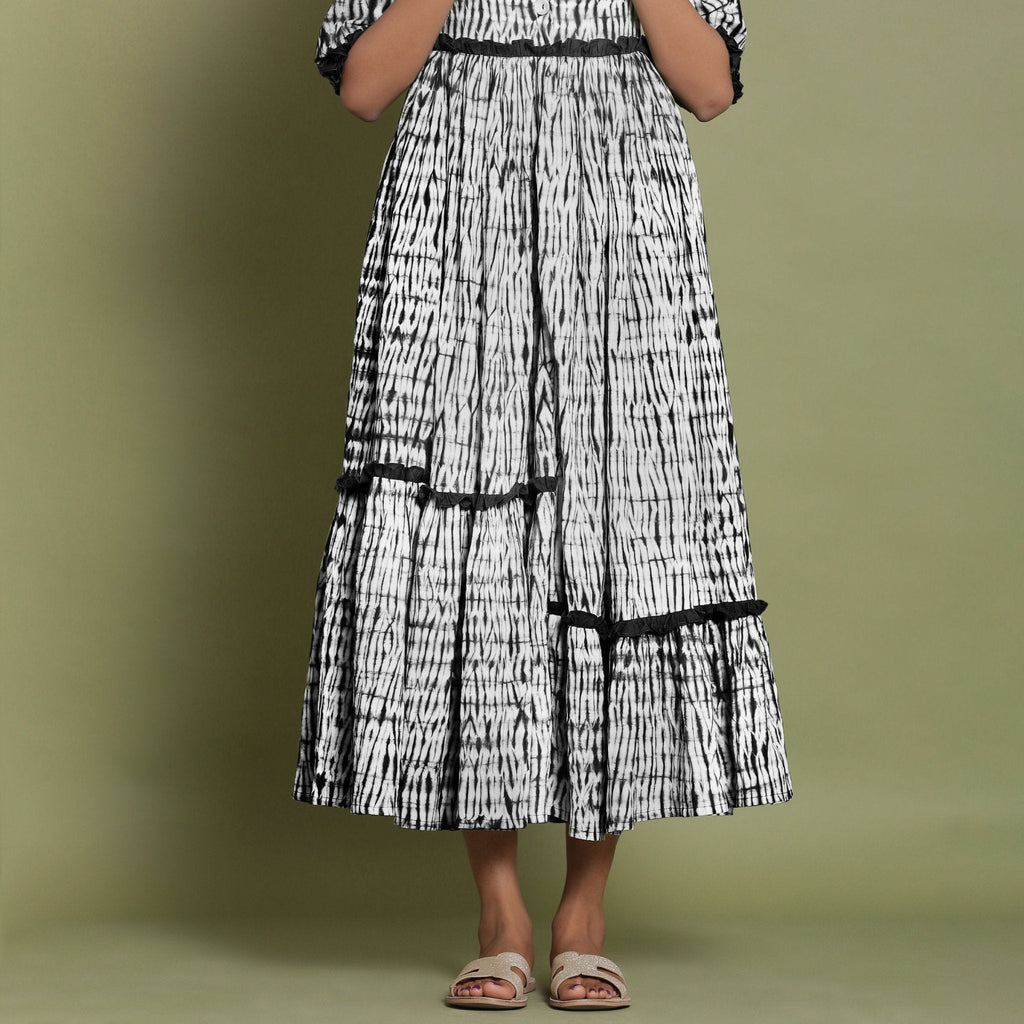 Black Tie-Dye Cotton Sweetheart Neck Asymmetrical Maxi Dress