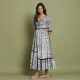 Black Tie-Dye Cotton Sweetheart Neck Asymmetrical Maxi Dress