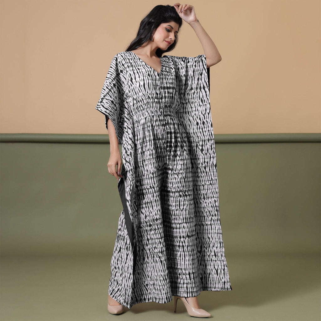 Black Tie-Dye Kimono Sleeves Cotton Kaftan Jumpsuit
