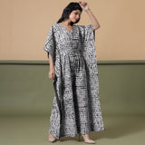 Black Tie-Dye Kimono Sleeves Cotton Kaftan Jumpsuit