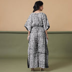 Black Tie-Dye Kimono Sleeves Cotton Kaftan Jumpsuit
