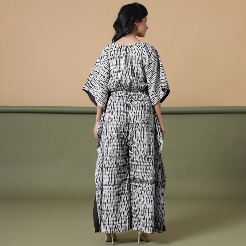 Black Tie-Dye Kimono Sleeves Cotton Kaftan Jumpsuit