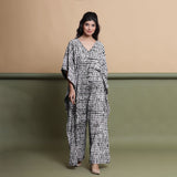 Black Tie-Dye Kimono Sleeves Cotton Kaftan Jumpsuit