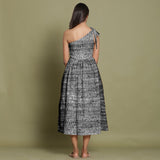 Black Tie-Dye One-Shoulder Cotton Midi Dress